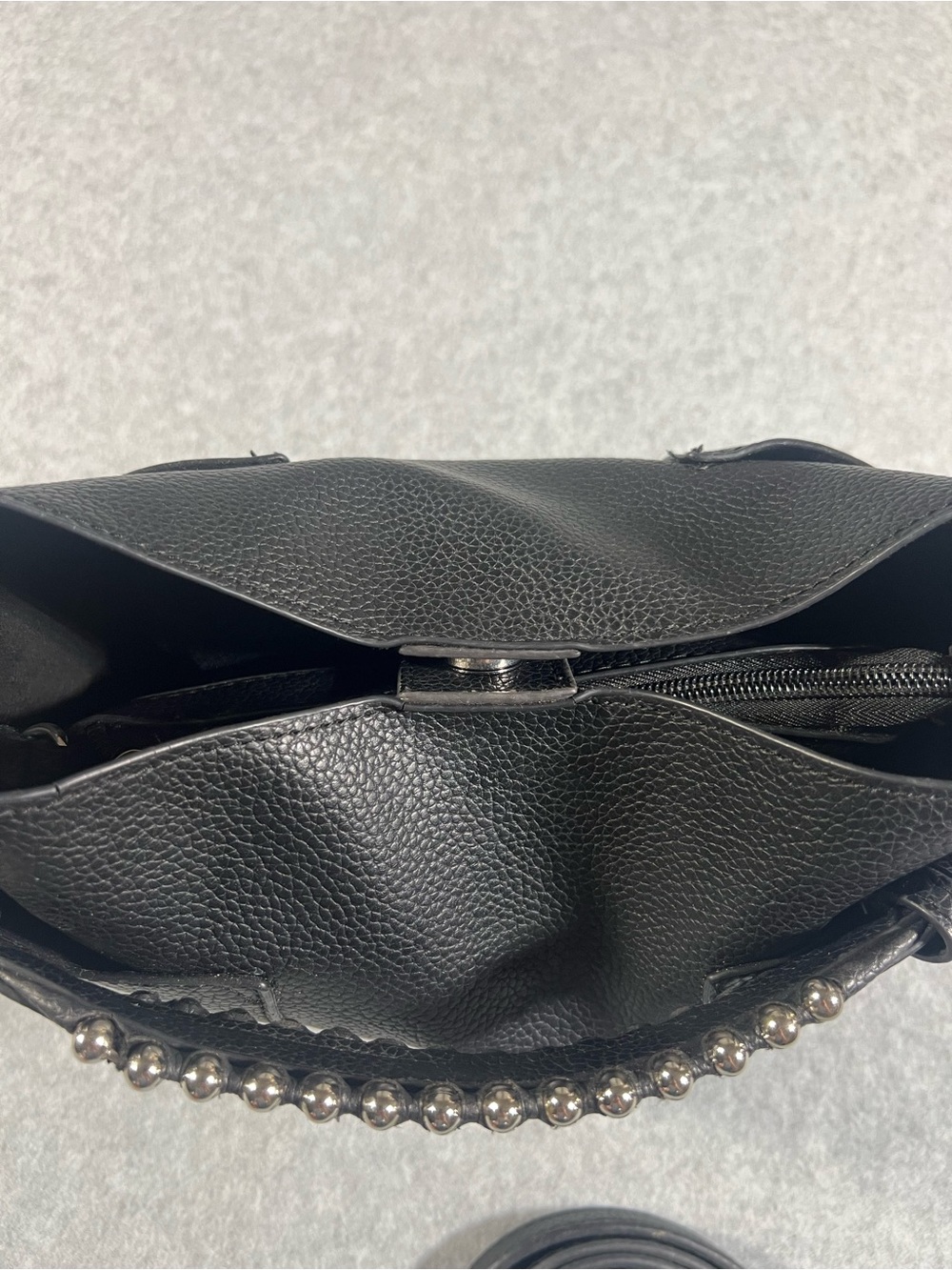 Steve Madden Black Pebbled Faux Leather Stud-Trim Bucket Bag - Picture 11 of 16